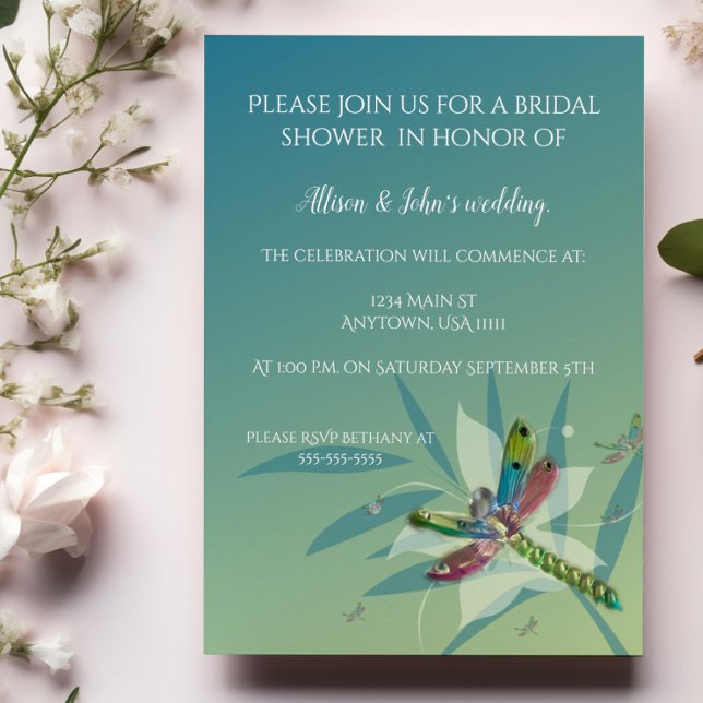 Invitation à la douche nuptiale de libellule de re (Resting Dragonfly Bridal Shower Invitation)