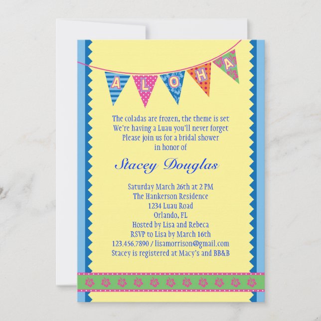 Invitation à la douche nuptiale de Luau (Devant)