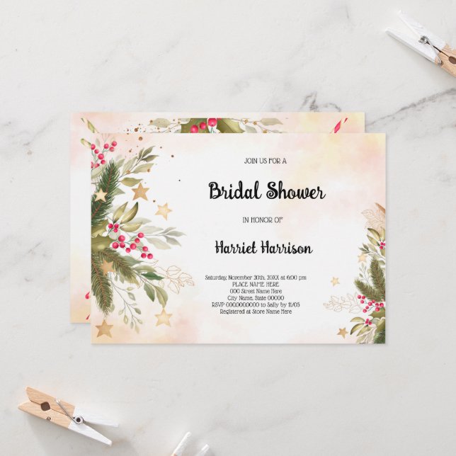 Invitation à la douche nuptiale de Noël (Devant/Arrière en situation)