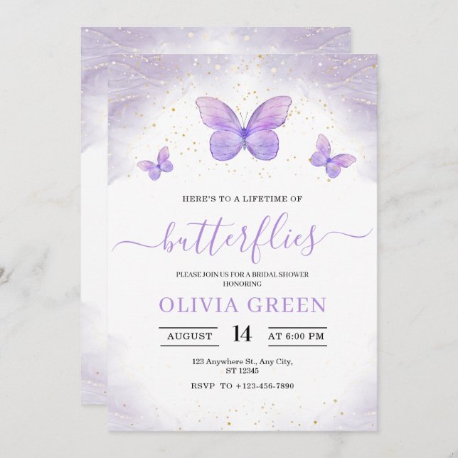 Invitation à la douche nuptiale de papillons (Devant / Derrière)
