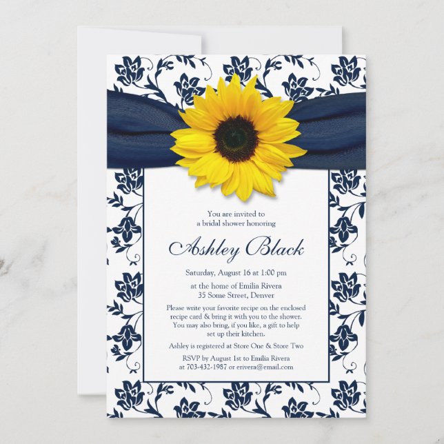 Invitation à la douche nuptiale de Sunflower Navy  (Devant)