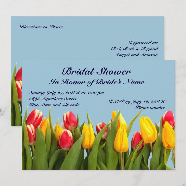 Invitation à la douche nuptiale des Tulipes roses  (Devant / Derrière)