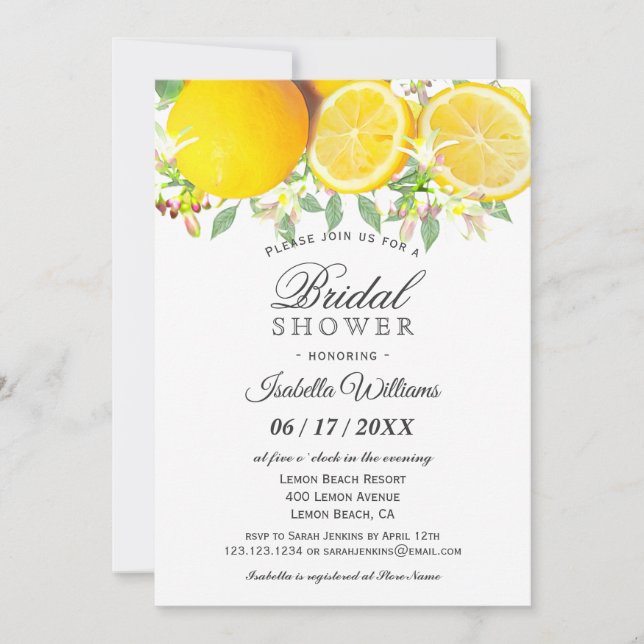 Invitation à la douche nuptiale d'été Boho Lemon (Devant)