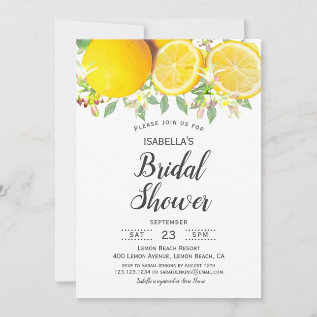 Invitation à la douche nuptiale d'été Boho Lemon (Devant)