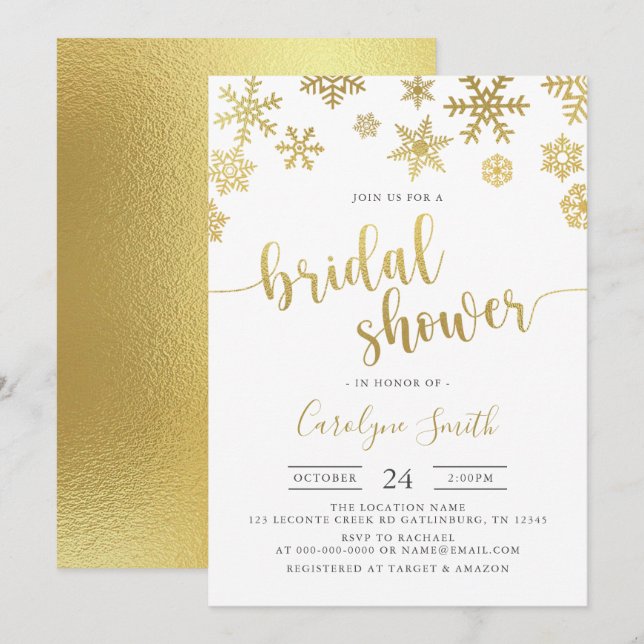 Invitation à la douche nuptiale d'hiver de Snowfla (Devant / Derrière)