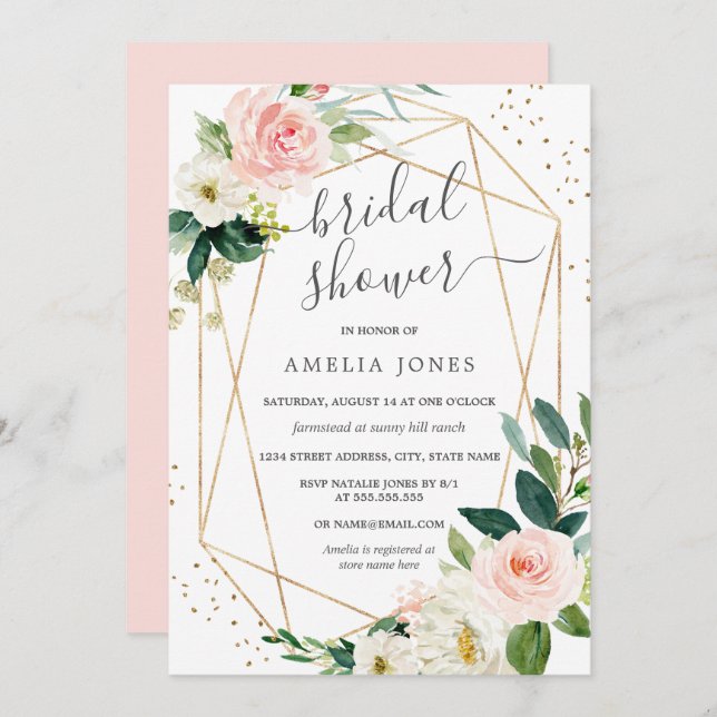 Invitation à la douche nuptiale dorée rose (Devant / Derrière)