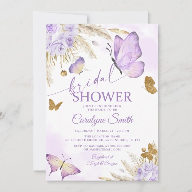 Invitation à la douche nuptiale du papillon Boho (Devant)