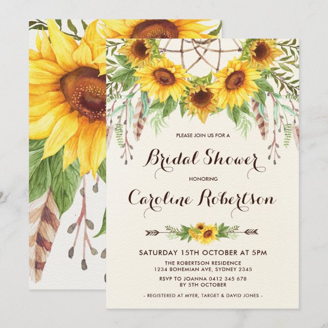 Invitation à la douche nuptiale du tournesol de Bo (Devant / Derrière)