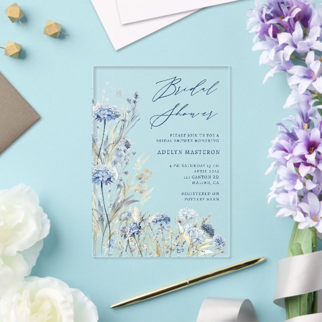 Invitation à la douche nuptiale Dusty Blue Fleur s (Insitu (Mariage))