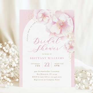 Invitation à la douche nuptiale en arc floral rose