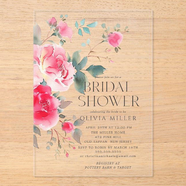 Invitation à la douche nuptiale en fleurs bleues (Recto)