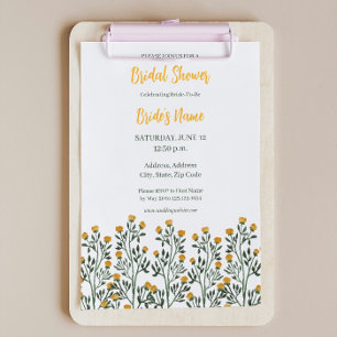 Invitation à la douche nuptiale en fleurs jaunes