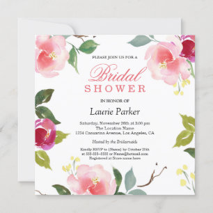 Invitation à la douche nuptiale en fleurs roses