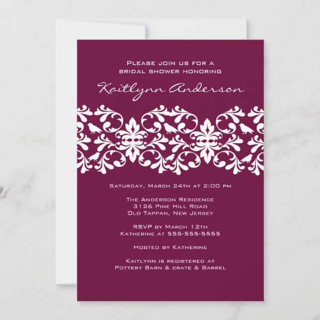 Invitation à la douche nuptiale en plum et en dama (Devant)