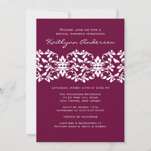 Invitation à la douche nuptiale en plum et en dama