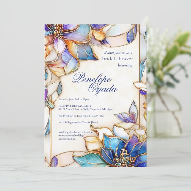 Invitation à la douche nuptiale en verre tendu (Debout devant)