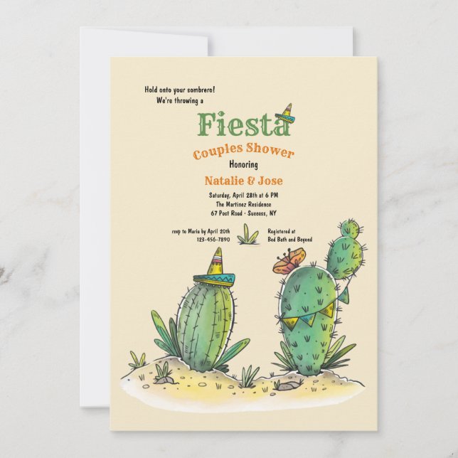 Invitation à la douche nuptiale Fiesta Cactus (Devant)