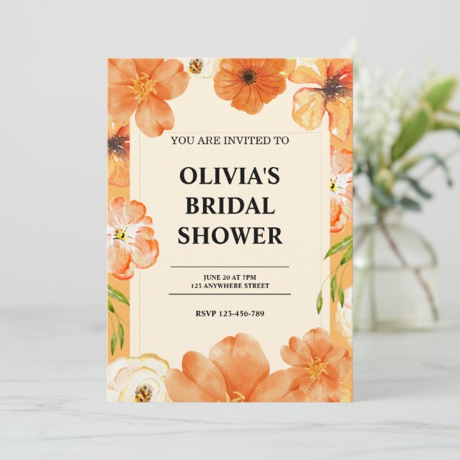 invitation à la douche nuptiale fleurie aquarelle (Debout devant)