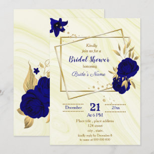 invitation à la douche nuptiale fleurie bleu royal