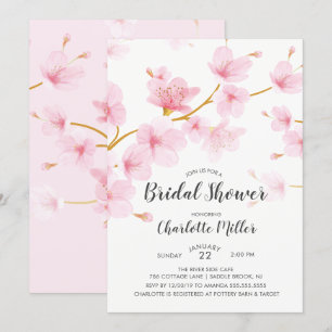 Invitation à la douche nuptiale fleurie cerise