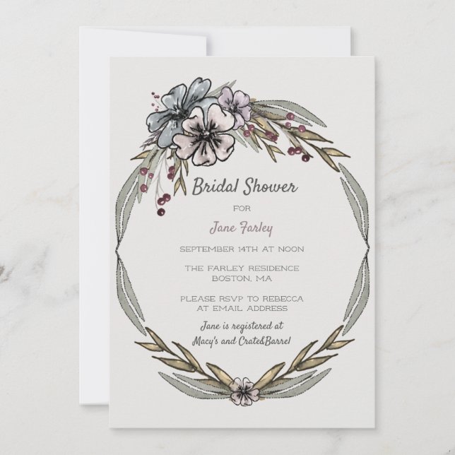 Invitation à la douche nuptiale Fleurs d'hiver (Devant)