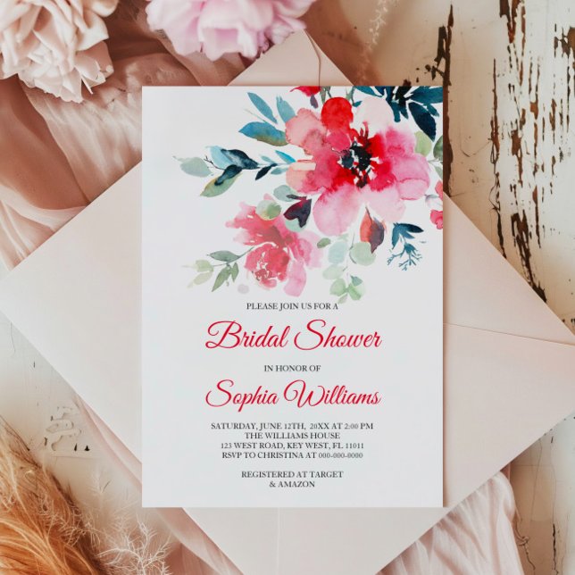 Invitation à la douche nuptiale Fleurs rouges (Créateur téléchargé)