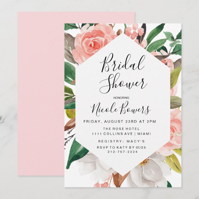 Invitation à la douche nuptiale Florale aquarelle (Devant / Derrière)