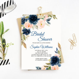 Invitation à la douche nuptiale florale bleu et bl