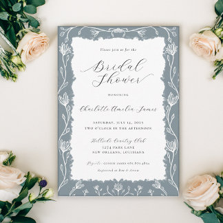 Invitation à la douche nuptiale florale bleu et bl
