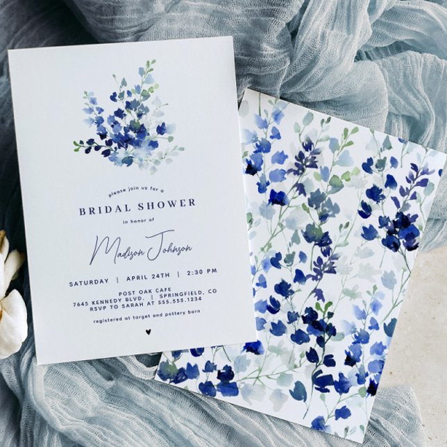 Invitation à la douche nuptiale Florale Bleue (Créateur téléchargé)