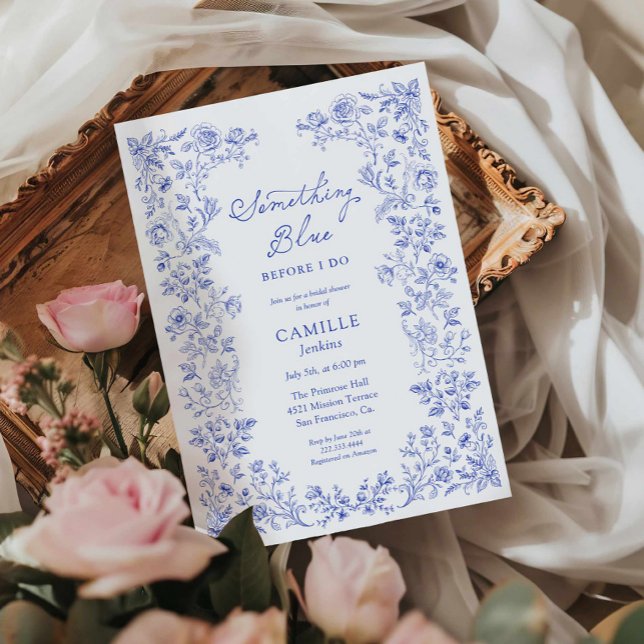 Invitation à la douche nuptiale Florale Bleue (Something Blue Bridal Shower Invite)