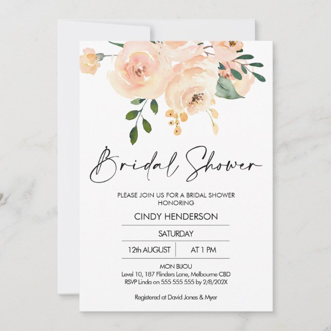 Invitation à la douche nuptiale florale Blush Boho (Devant)