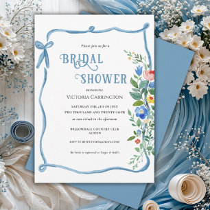 Invitation à la douche nuptiale Florale Bow bleu