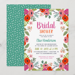 Invitation à la douche nuptiale florale brillante