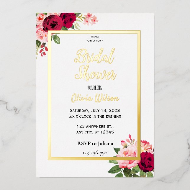 Invitation à la douche nuptiale florale en feuille (Recto)