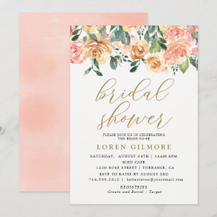 Invitation à la douche nuptiale Florale Peach Gold