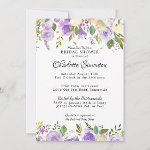 Invitation à la douche nuptiale florale violet et 
