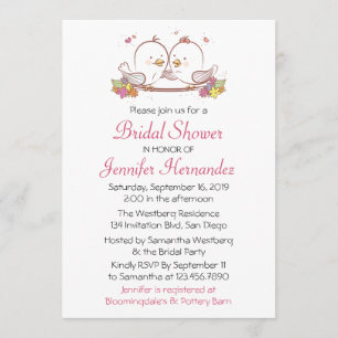 Invitation à la douche nuptiale Lovebirds Pink Fuc