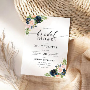 Invitation à la douche nuptiale marine et rose pâl