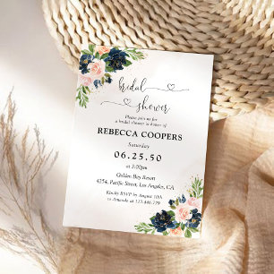 Invitation à la douche nuptiale marine et rose pâl