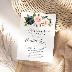 Invitation à la douche nuptiale marine et rose pâl