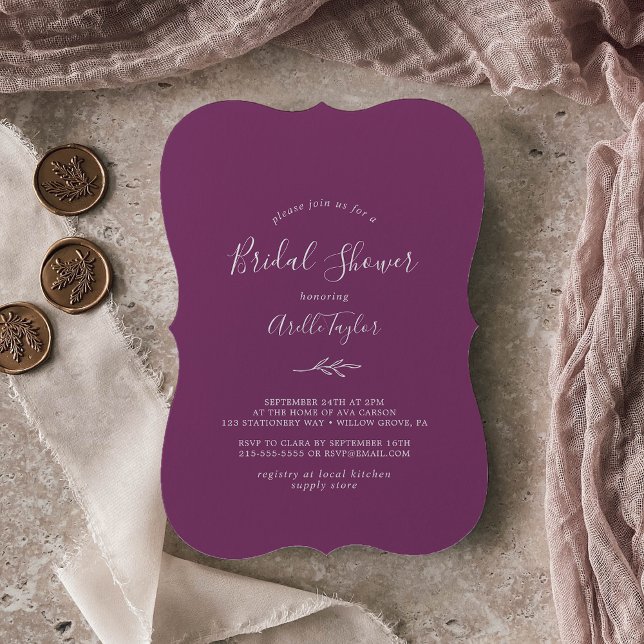 Invitation à la douche nuptiale mauve à la feuille (Créateur téléchargé)
