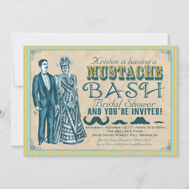 Invitation à la douche nuptiale Mustache Bash (Devant)