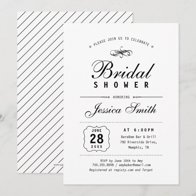Invitation à la douche nuptiale noire et blanche (Devant / Derrière)