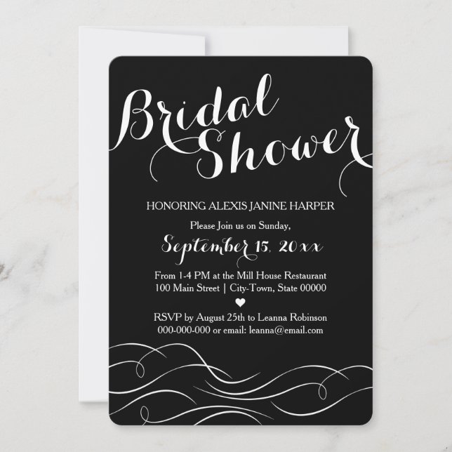 Invitation à la douche nuptiale noire et blanche - (Devant)