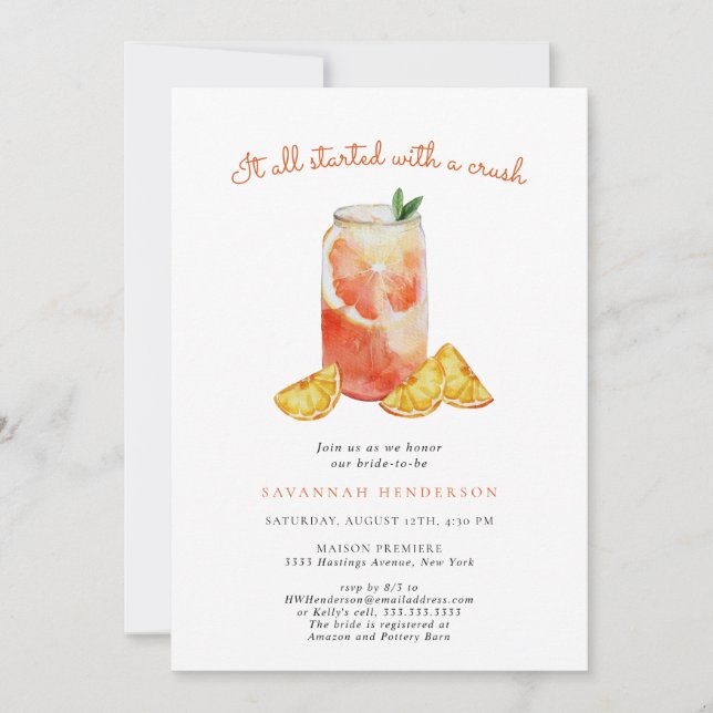 Invitation à la douche nuptiale Orange Crush (Devant)