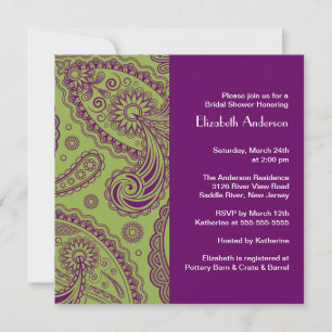 Invitation à la douche nuptiale Paisley Purple & G