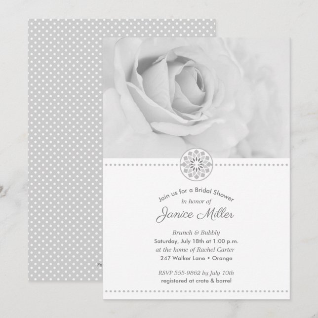 Invitation à la douche nuptiale Pale Black and Whi (Devant / Derrière)