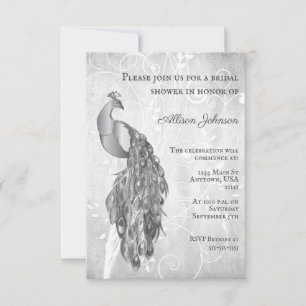 Invitation à la douche nuptiale Peacock Silver