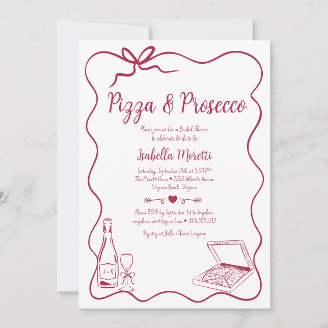 Invitation à la douche nuptiale Pizza et Prosecco (Devant)